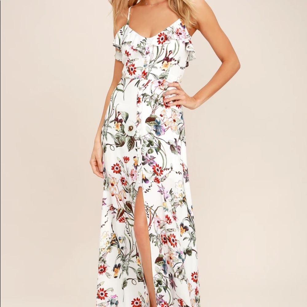 Lulus Bloom On Ivory Floral Print Maxi Dress